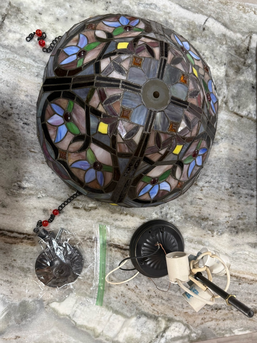 Tiffany-style Light- Multicolor/Bronze finish. Plastic with Metal Hardware